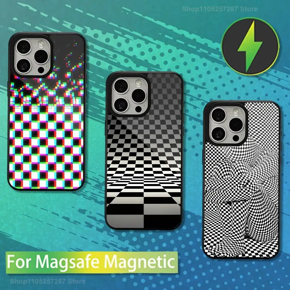 

Checkered Ches для iPhone 15, Mini, 13,12, Pro, 16,17, Max, 11,14, Plus, для Magsafe, магнитный чехол для беспроводной зарядки