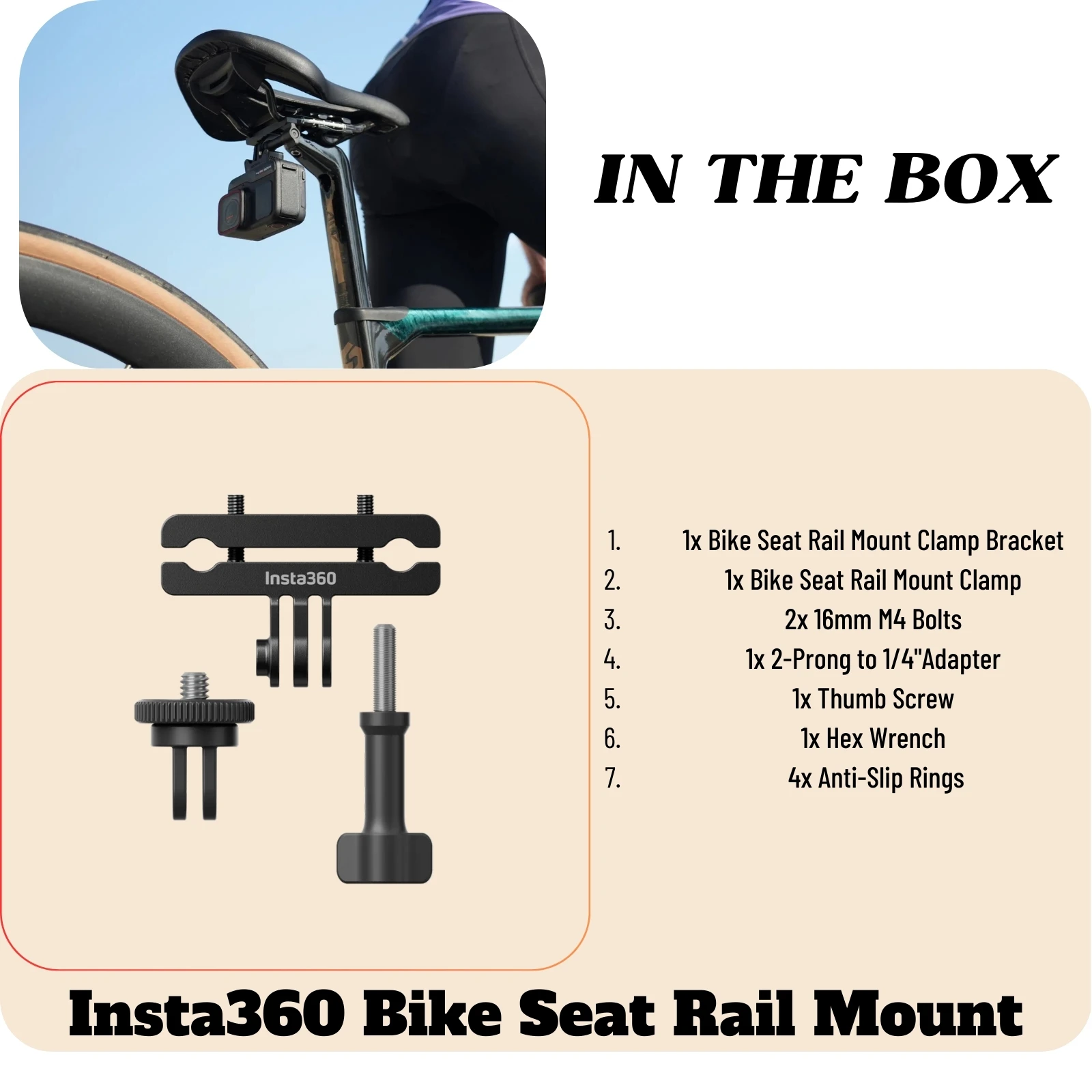 Insta360 Bike Seat Rail Mount Original Sport Accessories For Insta 360 X4/X3/X2/X/GO 3S/GO 3/Ace pro/Ace /RS(Twin/4K)