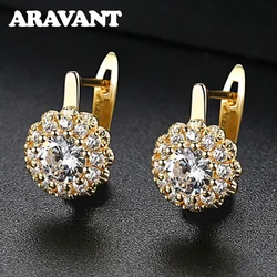 ARAVANT 925 Silver 18K Gold Cubic Zirconia Flower Gold Drop Earrings For Women Wedding Fashion Jewelry