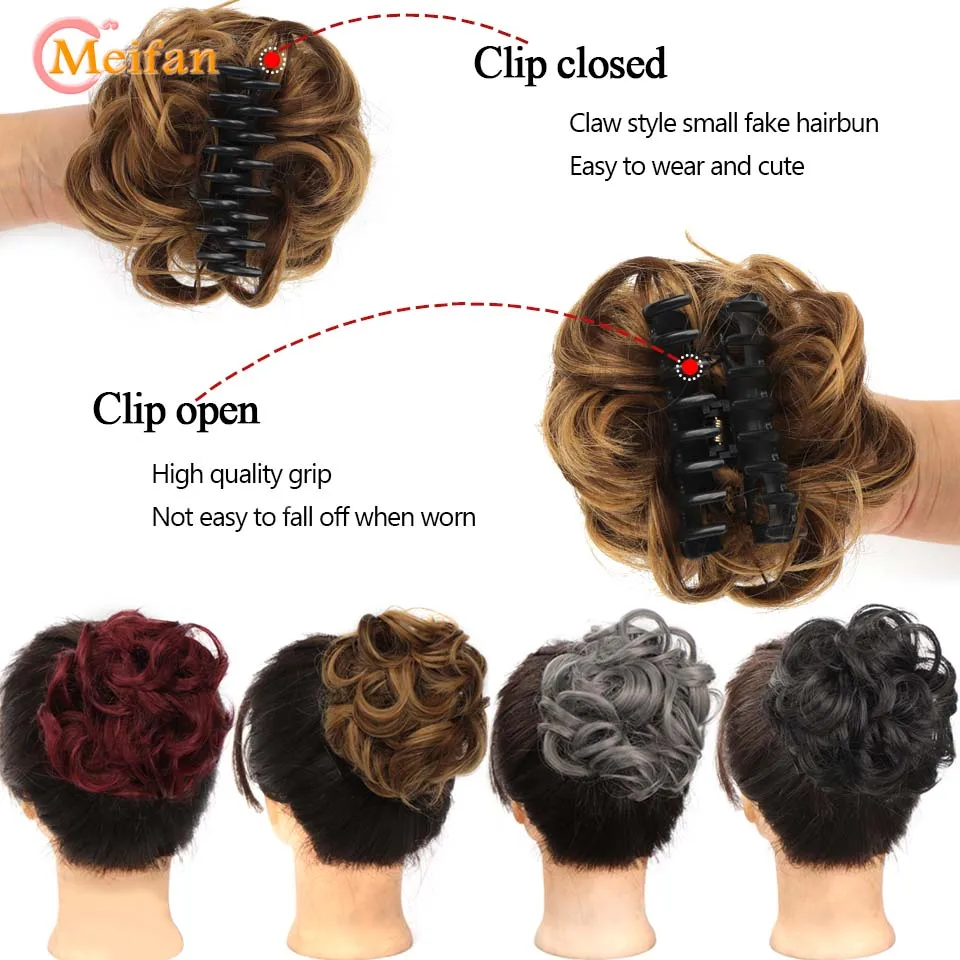 MEIFAN Synthetic Claw Chignon Curly Messy Wavy Curly Fluffy Hair Bun Clip In Ponytail Extensions Natural False Hairpieces