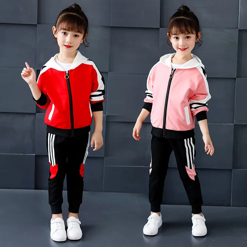

2023 Korean Spring Autumn Children Girl 2PCS Clothes Set Sports Hooded Coat Pants Two Piece Set Elementary Girl Tops