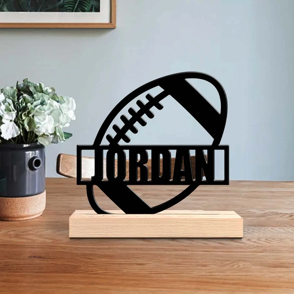 1pc Metal Desktop Decoration Customizable Content Equipped with Wooden Base Home and Office Decorations,Christmas Gifts