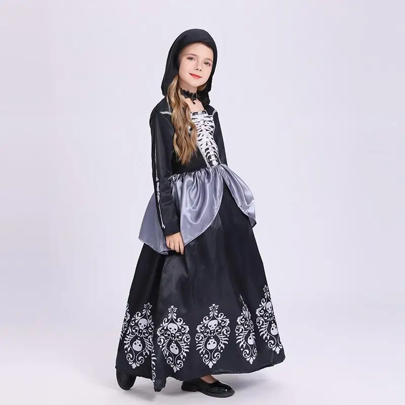 Halloween Kostüm Mädchen Skelett Outfit Bla Hexe Terror Rollenspiel Performance Polyester Gruseliges Kostüm Damen Faion