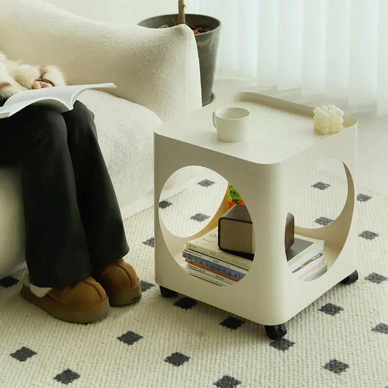 Cream wind sofa side few living room removable mini coffee table trolley square hole with wheels simple side table