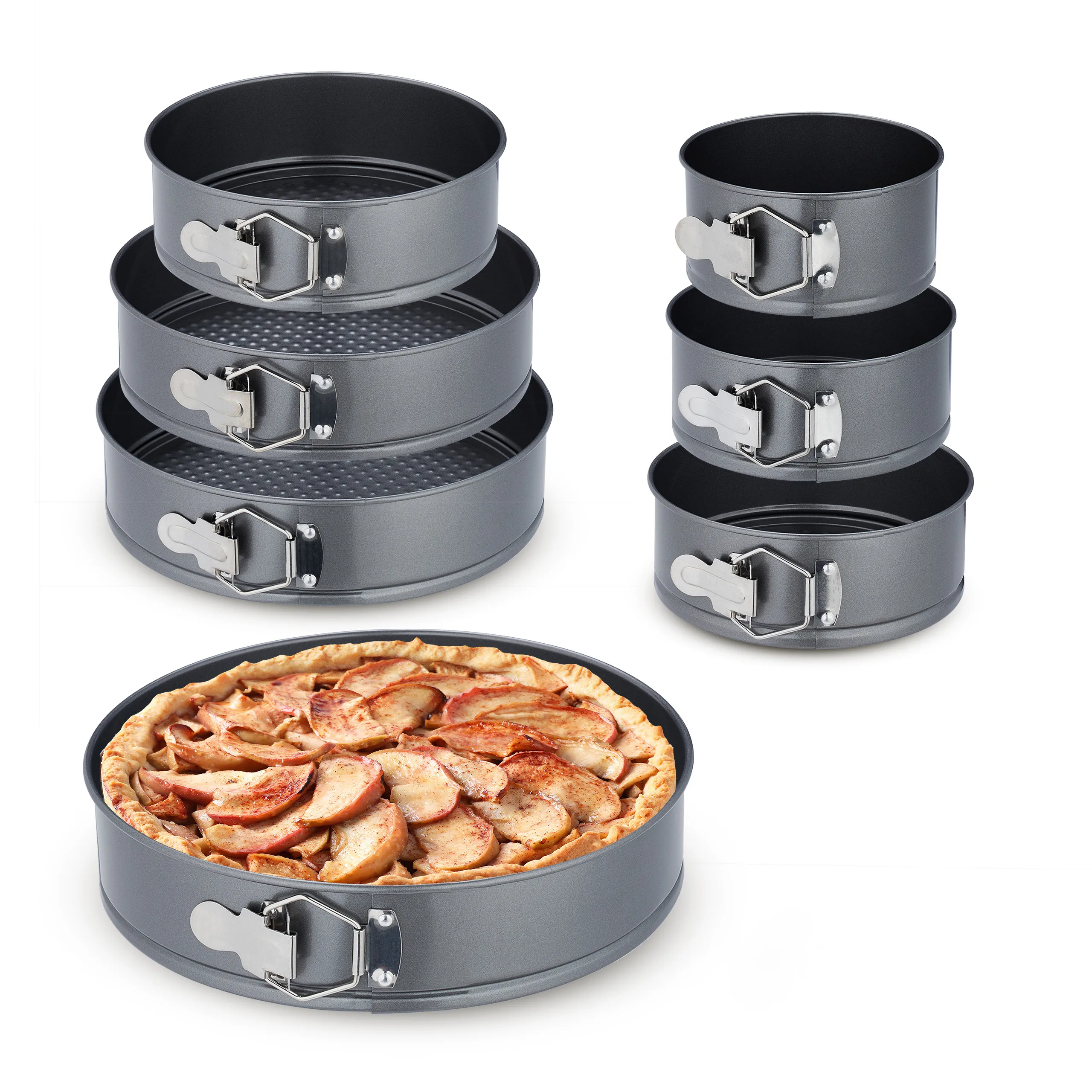 Springformen-Set, 7-tlg., mit Antihaftbeschichtung, für Kuchen und Torten, rund, Edelstahl, anthrazit, ø 14 bis 28 cm, Kuchenformen, Relaxdays