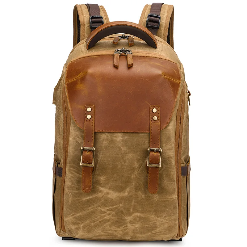 Sccotton Waterproof Canvas Camera Backpack Ipx5 Shockproof Digital Dslr Bag Outdoor Travel Photography Rucksack