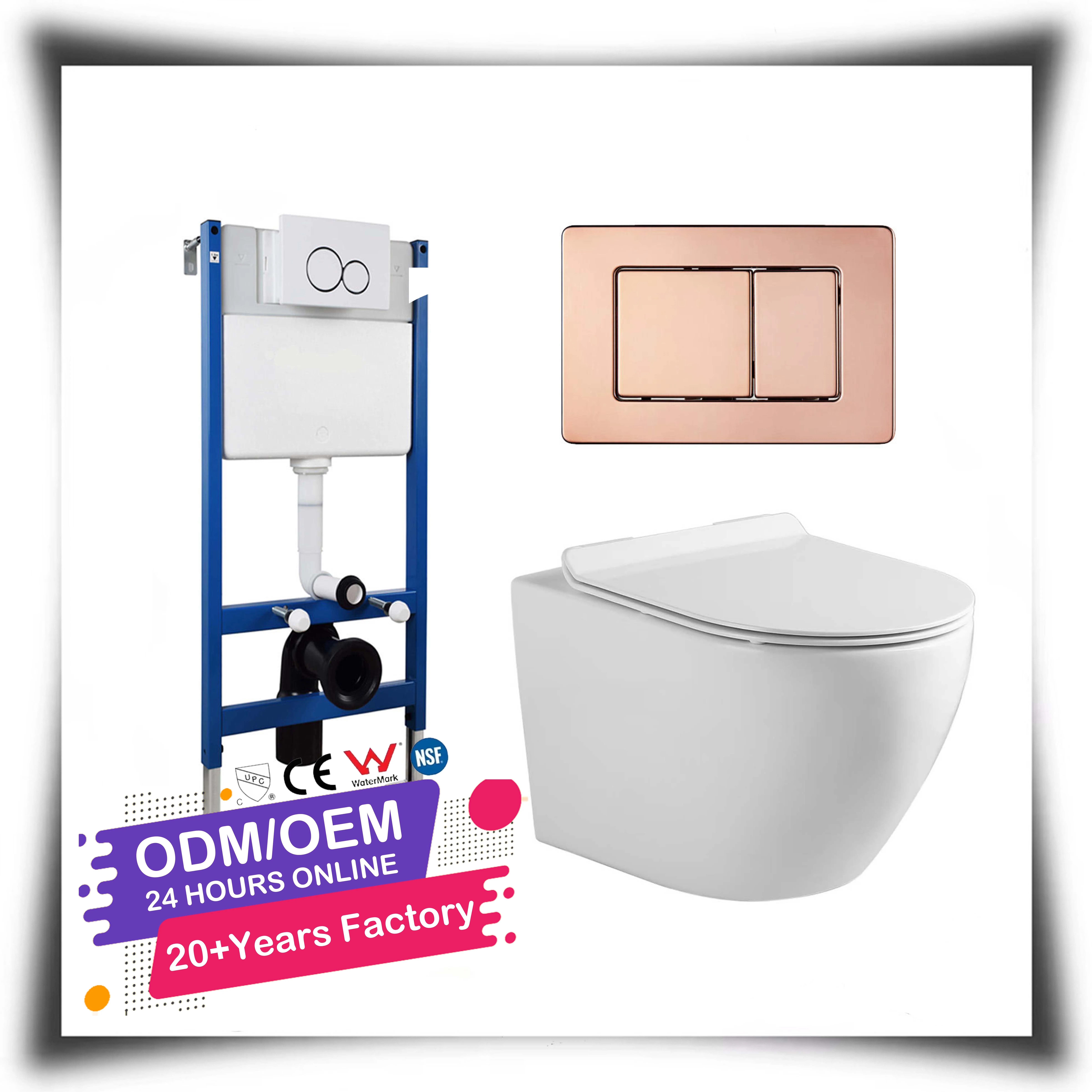 Inodoro de pared GROHE personalizado con descarga por arrastre, asiento de cierre suave, forma ovalada, diseño moderno, inodoro de una pieza con bidé