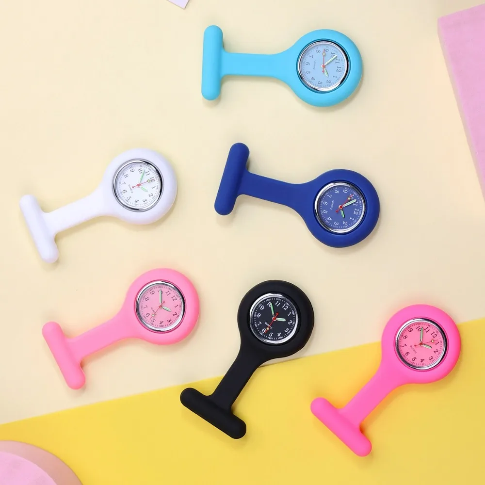 6pcs/Set Silicone Lapel Pin Pocket Watch Set for Nurse Doctor Gift Luminous Pointer Pocket Watch for Men And Women