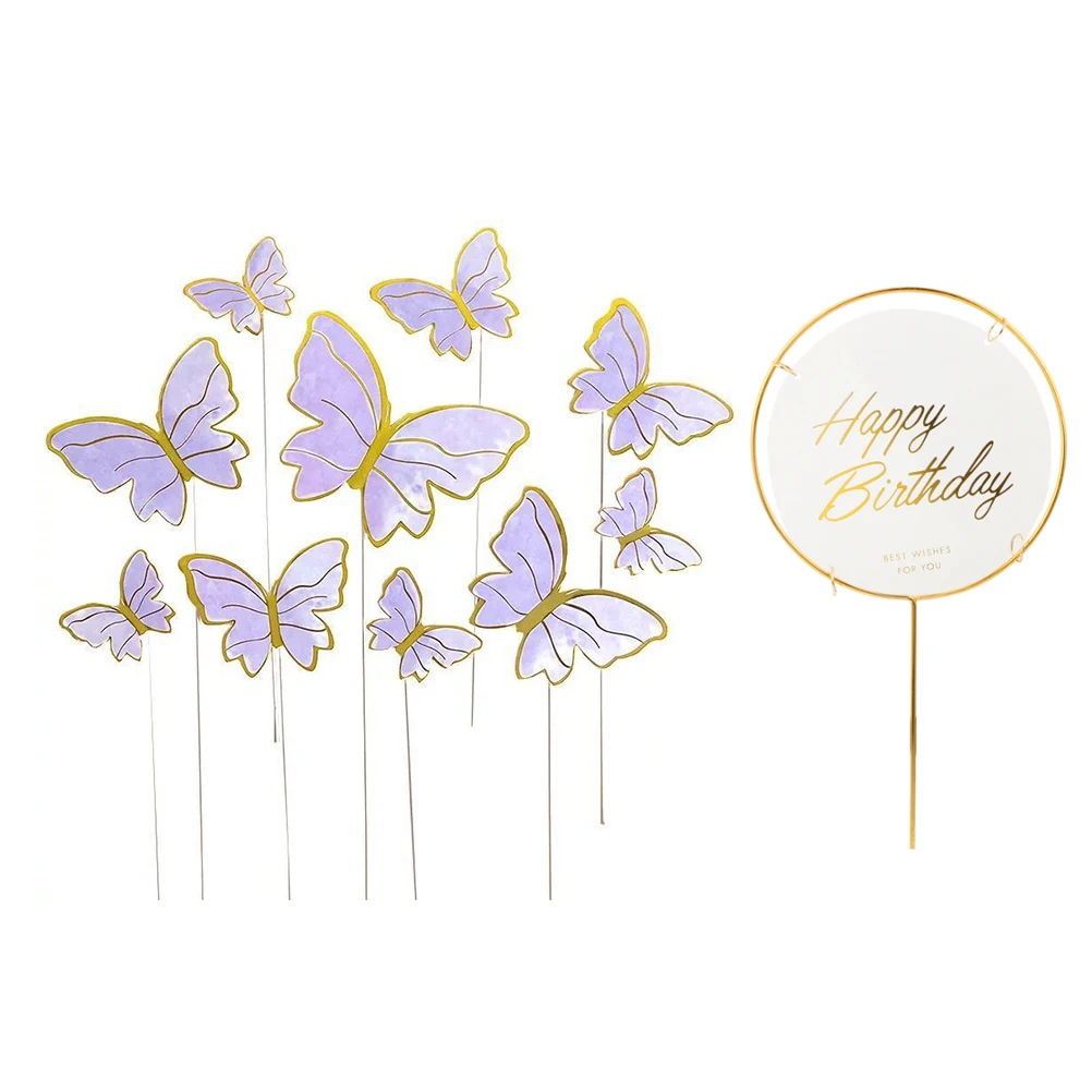 

1 set Wrought Iron Butterfly Cake Decoration Ornament Multi-function Fruit Picks Party Cake Inserts Purple Random Design
