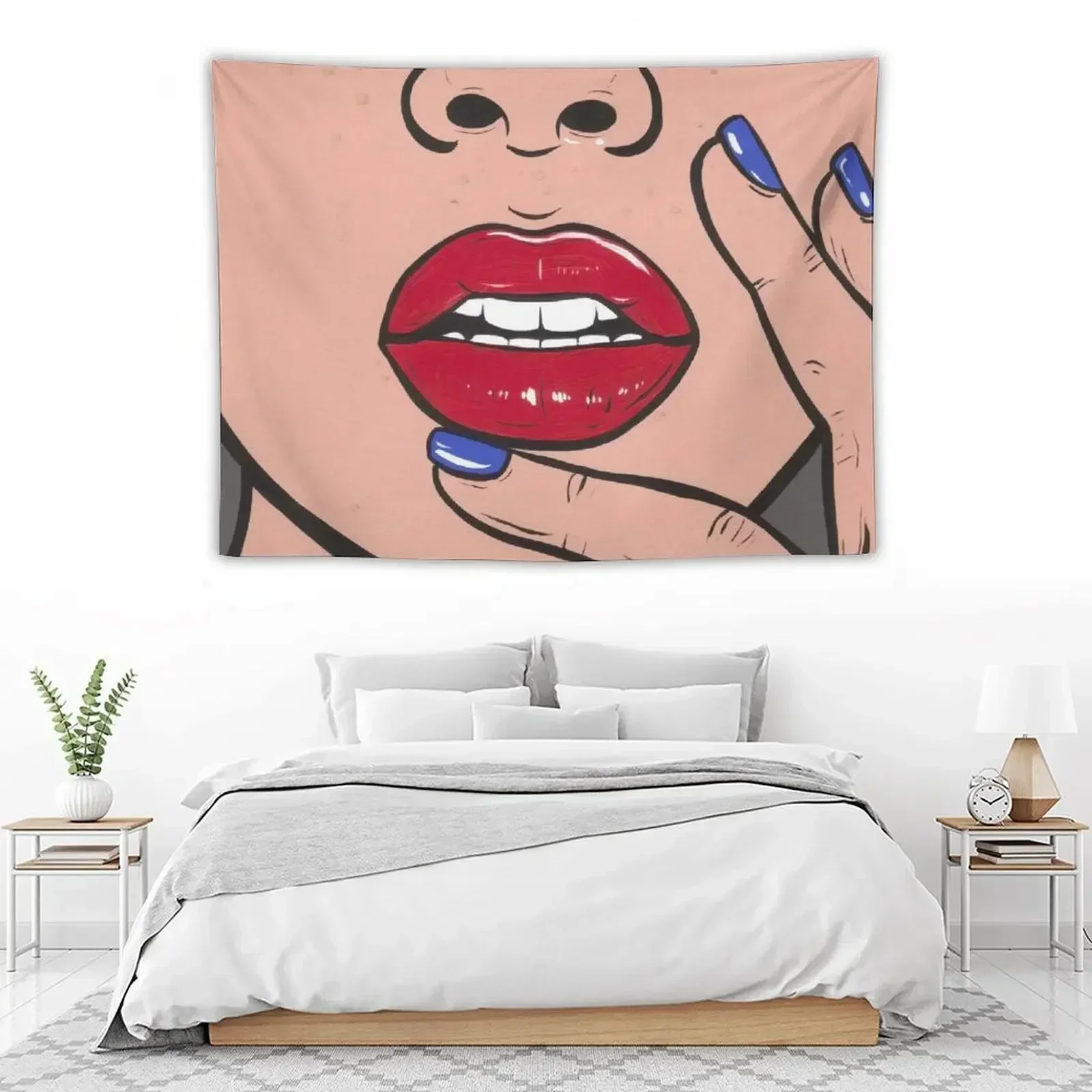 

Red Lips Comic Girl Tapestry For Bedroom Decor For Bedroom Korean Room Decor Tapestry