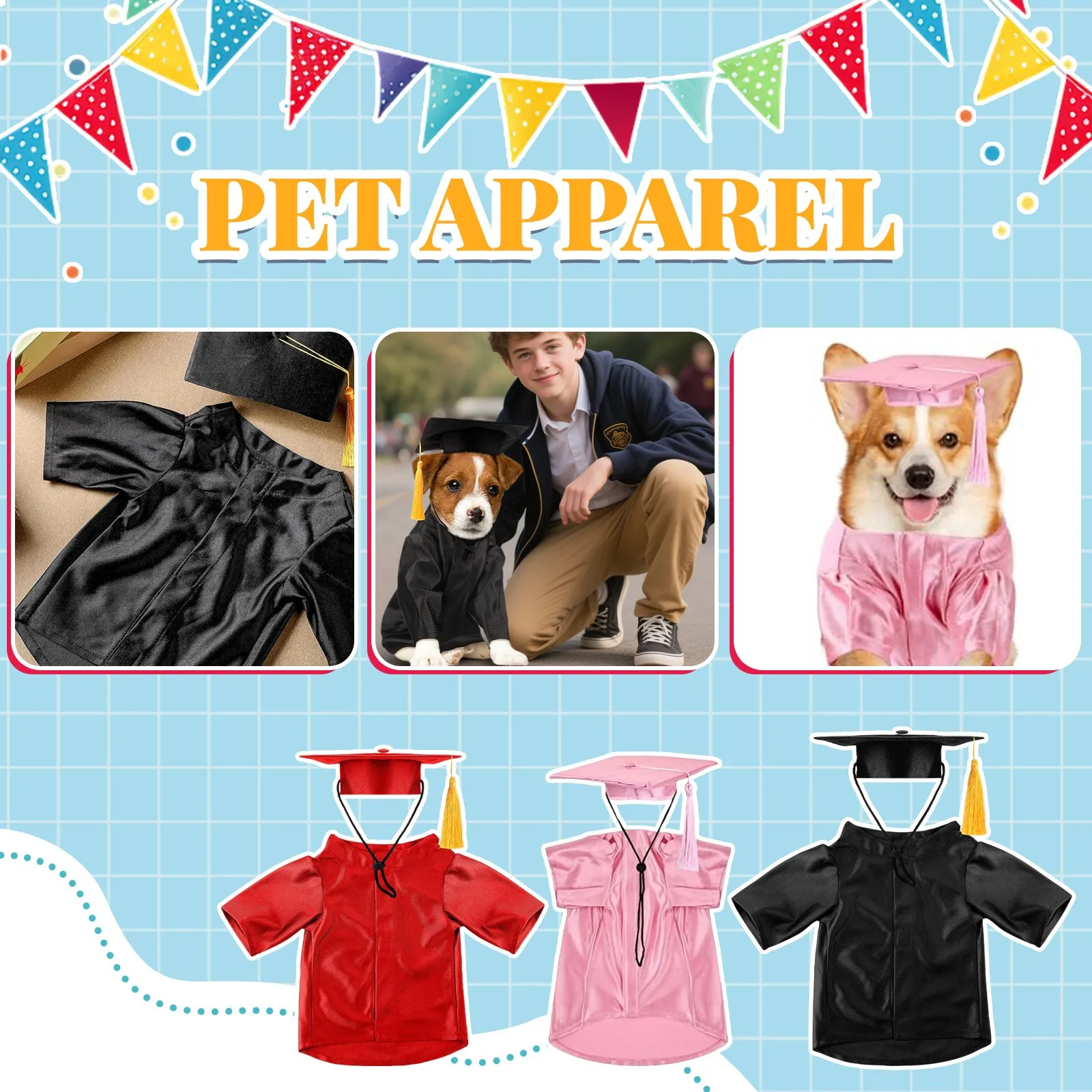 1 Set Haustier-Abschlussanzug, bezaubernder verstellbarer Hut mit Quaste, Haustier, Katzen, Hunde, Cosplay, Kostüm-Set, Abschluss-Haustier-Zubehör