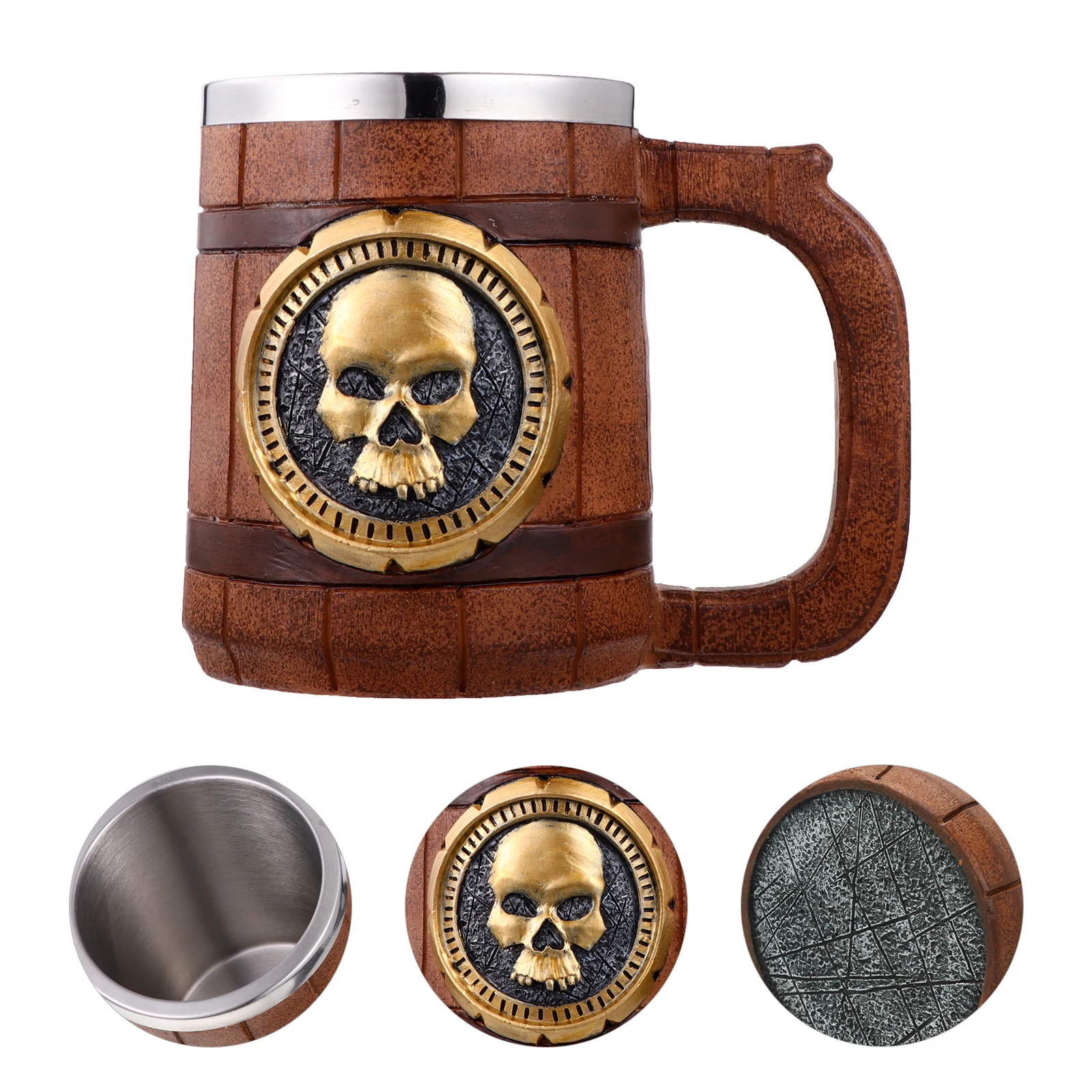 

Skull Cup Mug Beautiful Grain Design Double Layer Heat Insulated 304 Stainless Steel Coffee Party Gifts