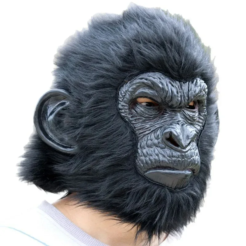 2025 aaa 블랙 헤어 고릴라 마스크 풀 헤드 에이프 헤드기어 라텍스 원숭이 얼굴 할로윈 코스프레 재미있는 플러시 리얼리스틱 애니