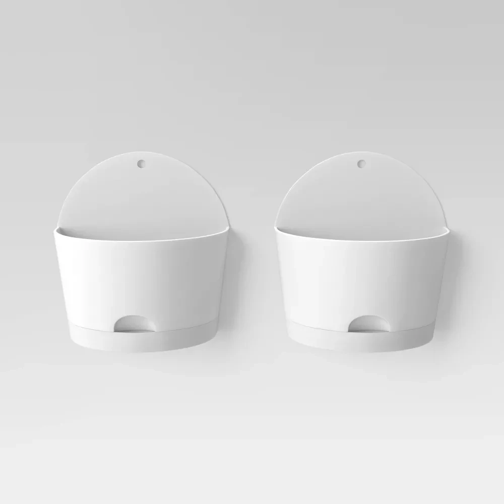 

2 Pack Plastic Self Watering Wall Planter,Half Circle Wall Hanging Planters for Indoor Outdoor Plants,Wall Mounted Planter Pots
