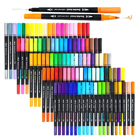 Ensemble de stylos marqueurs à double pointe, 12/24/36/60/80/100/120 pièces, stylos pinceaux à aquarelle, fournitures artistiques pour la coloration, excellent cadeau pour les étudiants