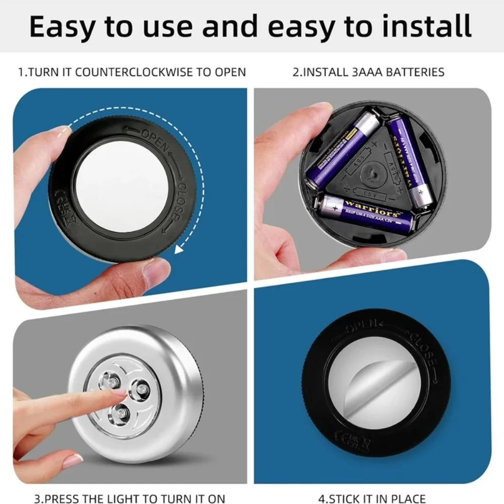 1-5Pcs 3 LED Night Light Touch Control Under Cabinet Light Wireless Wall Lamp Touch Switch Bedside Lamp Battery Powered Bedroom