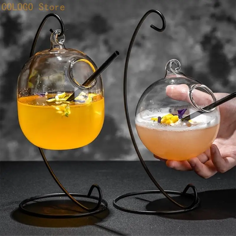 Iron Frame Suspended Glass Elegant Beverage Container Cocktail Cup For Kitchen D0LD