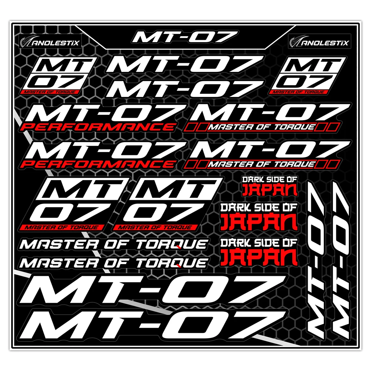 AnoleStix Vinyl Motorcycle Stickers For YAMAHA MT07 MT-07 Logo Set Emblem Tank Decals