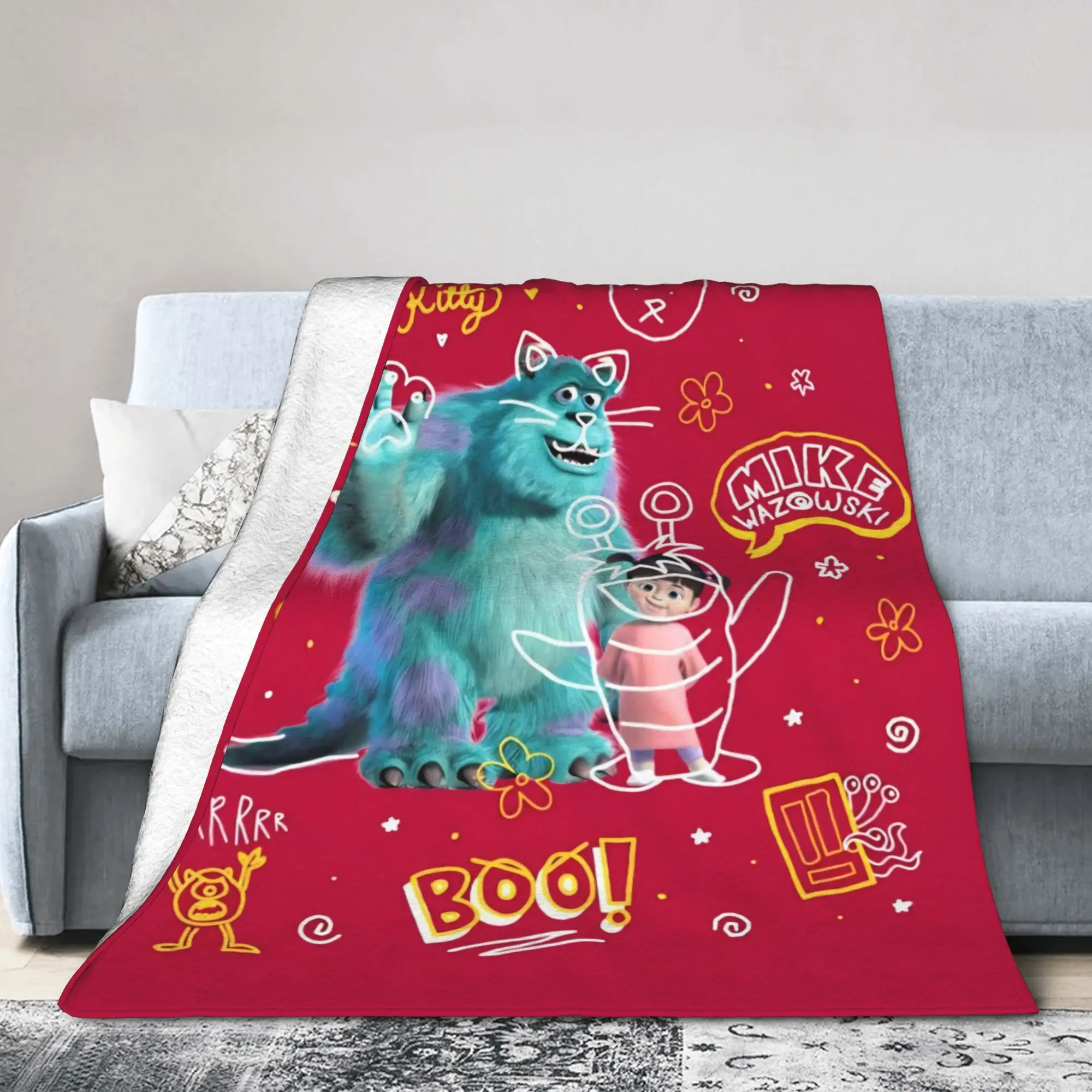 

Вязаное одеяло Monsters Inc Sulley Boo, забавное шерстяное одеяло с героями мультфильмов, домашний коврик для дивана, легкое покрывало, портативное