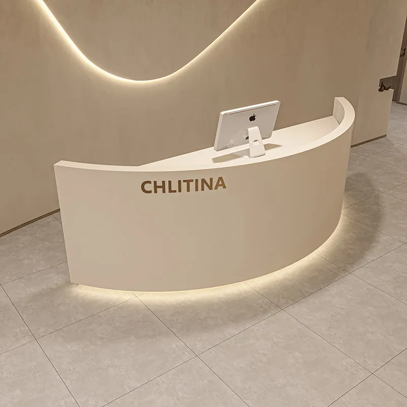 Curved Luxury Reception Desks Modern Restaurant Led Shop Beauty Reception Desks Unique Display Long Mostrador Lounge Furniture