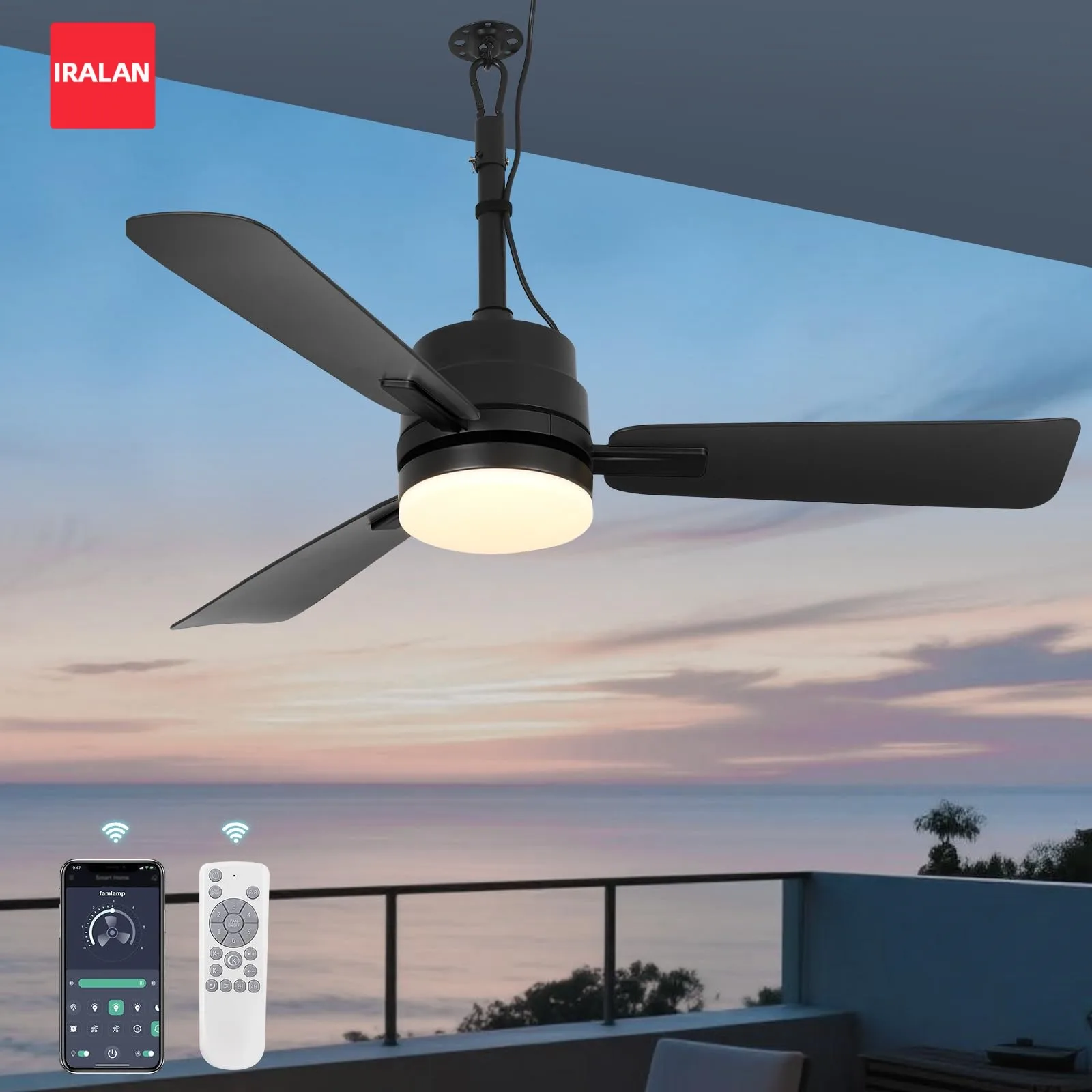 Ceiling Fan with LED Lighting Indoor Outdoor Plug-in Ceiling Fan Without Wiring Easy To Install Balcony Living Room Light Fan