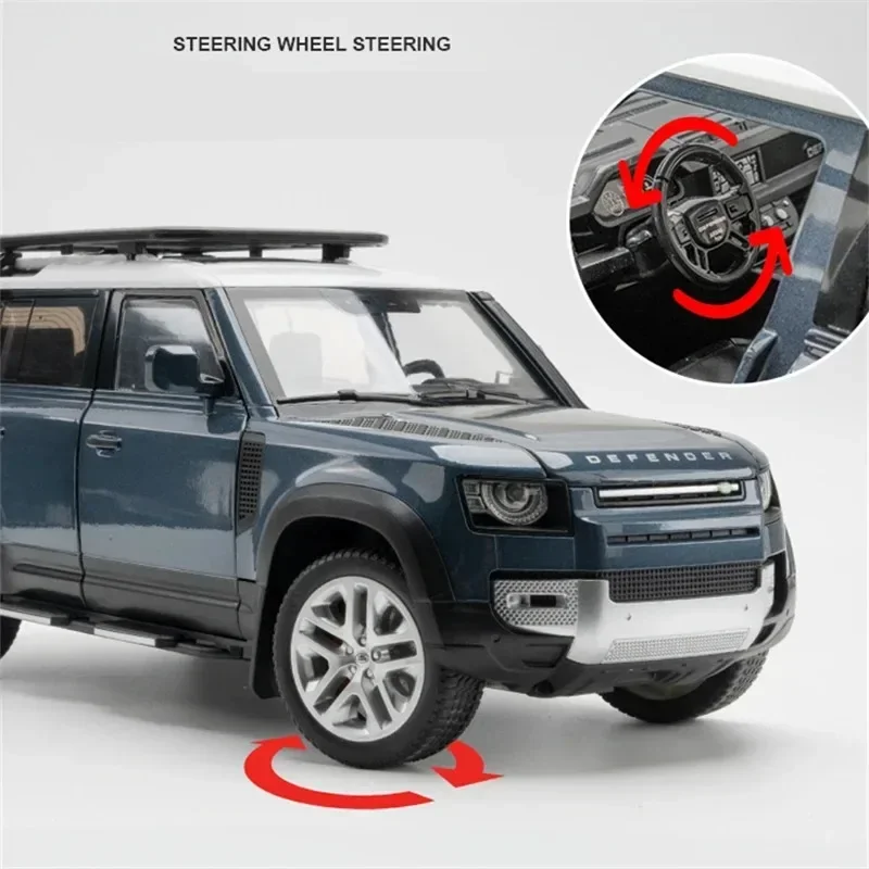 1/18 Alloy Car Model Diecast Metal Toy Off-road Vehicles Car Model Sound Light for Range Rover Defender SUV Simulation Kids Gift