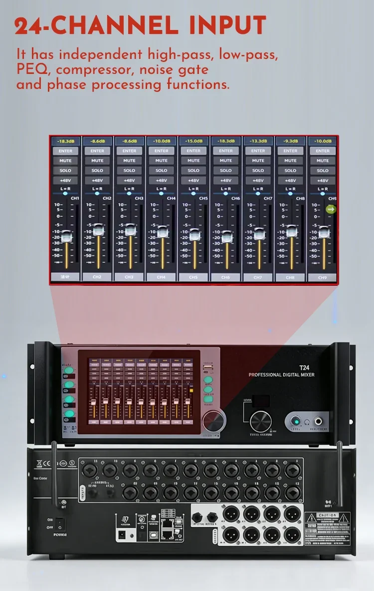 Paulkitson T24 Professioneller Digitalmixer 24-Kanal-Digitalkonsole mit Web-basierter DSP-Unterstützung für Live-Konzerte mit mehreren Systemen – Detail 6