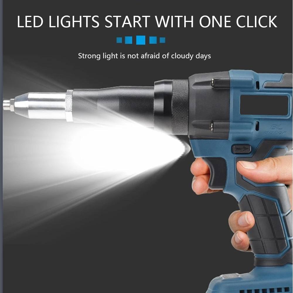 Pistola remachadora eléctrica inalámbrica, herramienta eléctrica de mano para el hogar, destornillador con luz LED para batería Makita de 18V (no incluida), nuevo