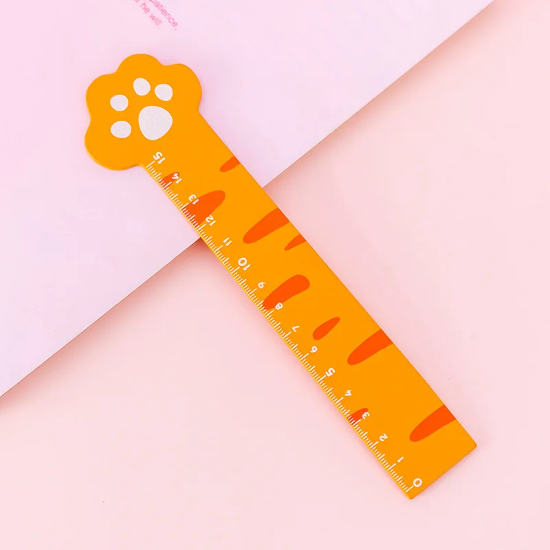 24 Pcs Wholesale 15cm Hand Book Student Ruler Cartoon Cute Cat Claw Wooden Straight Ruler for Girls Fresh Drawing Measurement