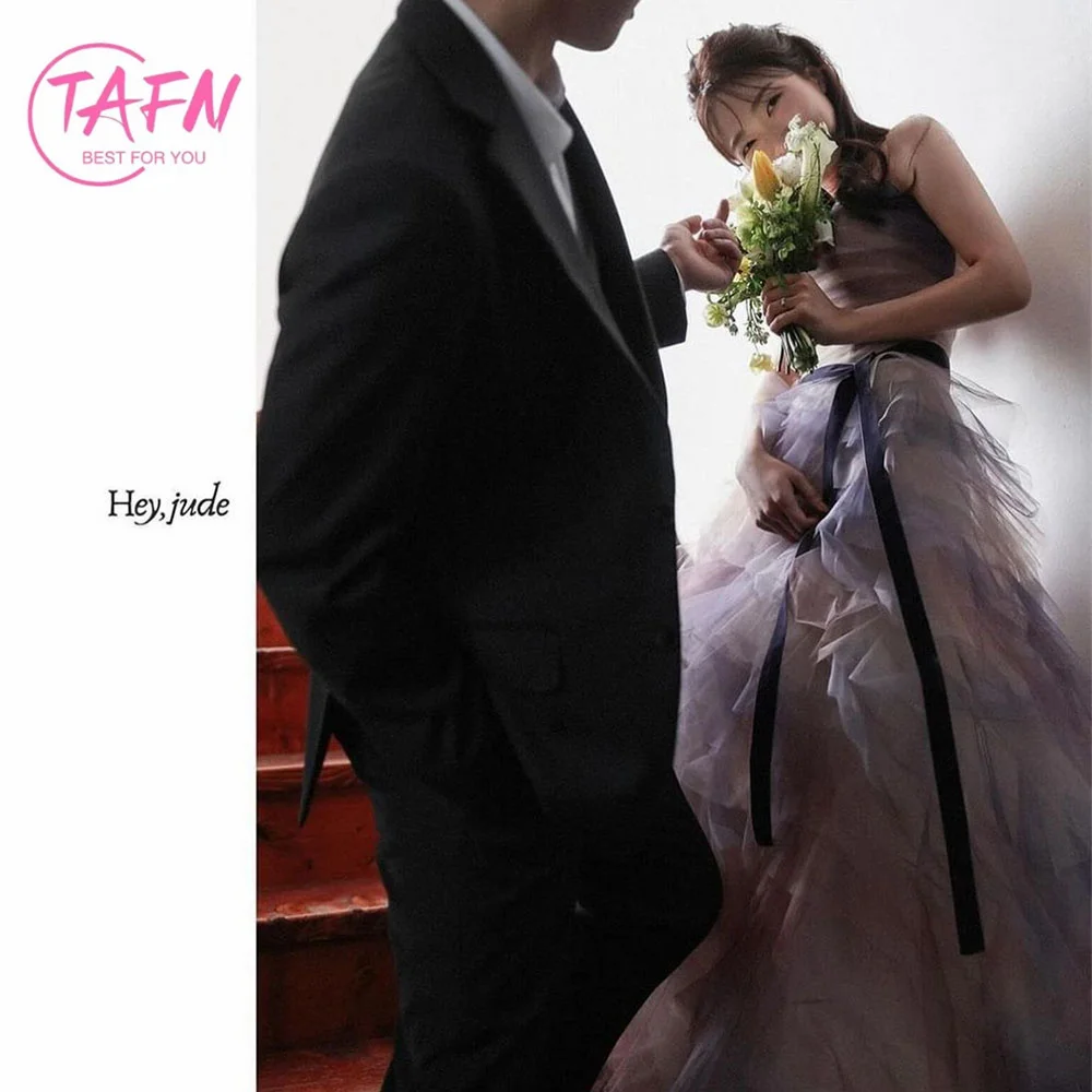 TAFN Purple Wedding Dresses A-line Strapless Pleat Floor-Length Korea Photo Shoot Bridal Gown Custom Made Dress for Bride