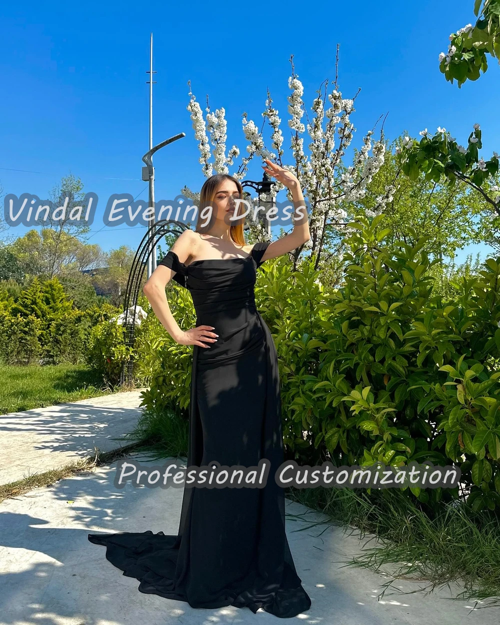 Vindal Evening Dress Off-the-shoulder Floor Length Mermaid Built-in Bra Elegant Chiffon Short Sleeves Saudi Arabia For Woman2024