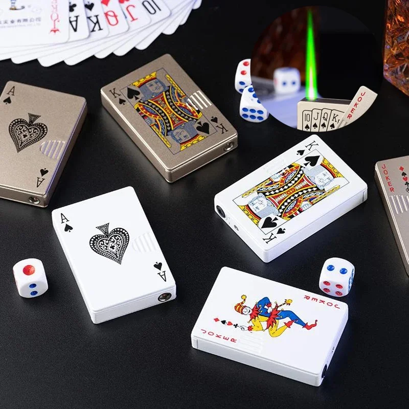 

Metal Spades Ace Windproof Lighter Jet Torch Green Flame Rechargeable Butane Poker Design Outdoor Lighter Men's Gift