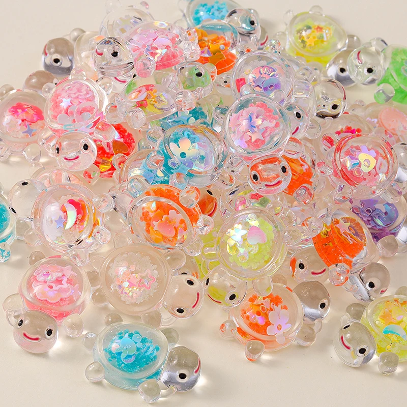 Leslie 10 Stück 21 x 30 mm kreative Glitzer-Schildkröten-Charms aus Kunstharz, Schildkröten-Anhänger für Ohrringe, Halskette, Schmuck, DIY, süßes Kinderspielzeug – Detail 1