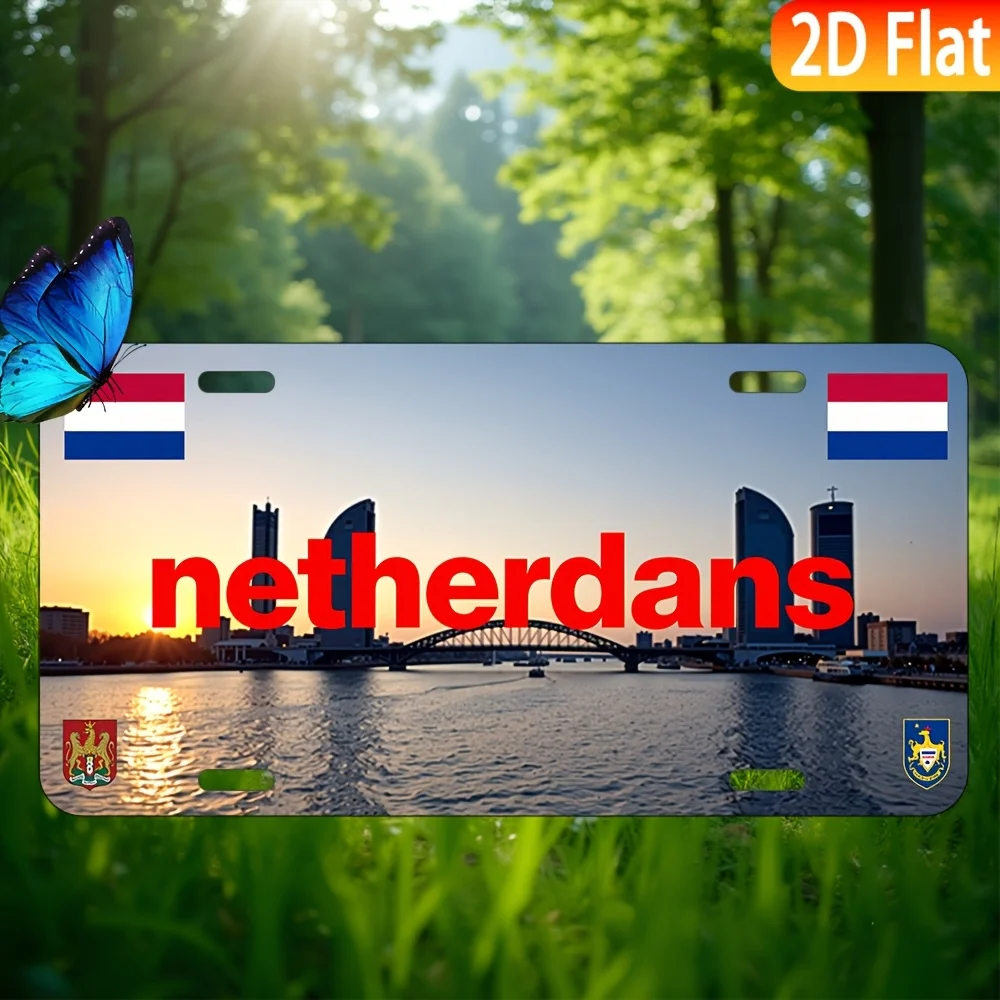 Aluminum License Plate Wall Decor - Netherlands Canal Sunset Scene,  - for Home, Bar, Garage, for Man Cave - Multipurpose Retro
