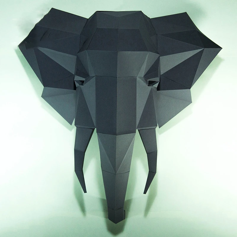 Elephant head animal paper mold wall hanging three-dimensional scene 3d paper sculpture model polygon handmade DIY