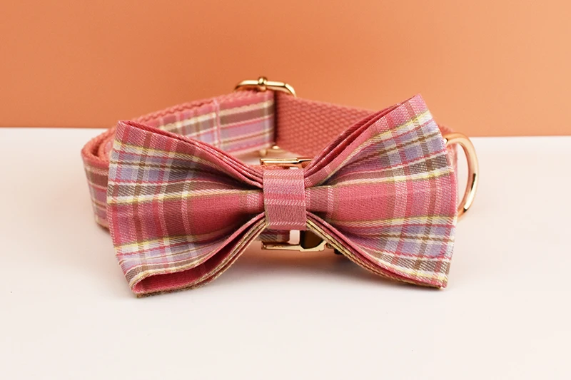 Kariertes Hundehalsband und Leinen-Set für Hunde, individuell graviertes Namensschild, Heimtierbedarf, Hundeleine, Gittermuster 14 – Detail 3