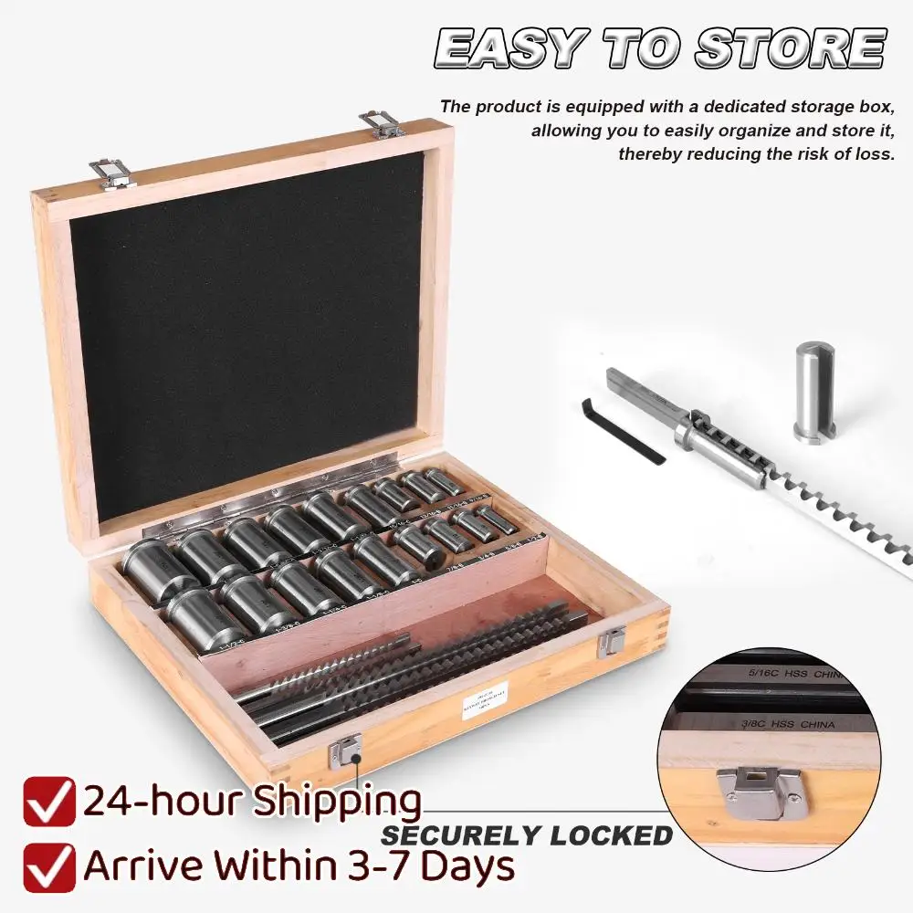 

Keyway Broach Sets 30Pcs HSS Inch Industrial Tools for Lathe, B -1/8" B - 3/16" C - 1/4" C - 3/8" C - 5/16" Teeth Keyway Size