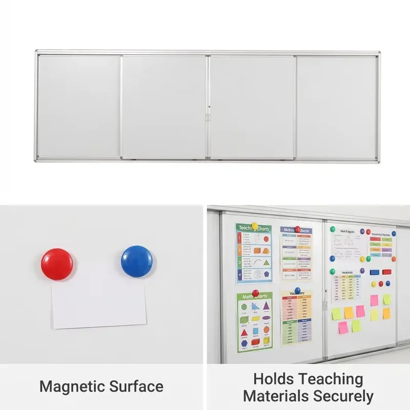 Large Sliding Whiteboard for School Classroom Magnetic Dry Erase Board Aluminum Frame Wall Mounted
