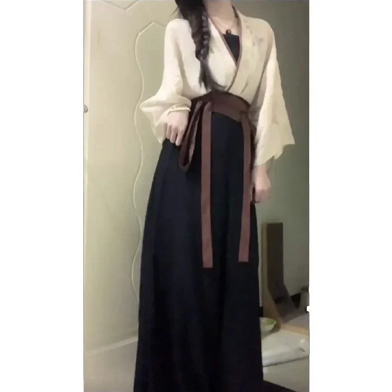 Vestido Hanfu de lino y algodón para mujer, ropa tradicional china de 3 piezas, Kimono japonés con cordones, heroína de Cosplay, 2023