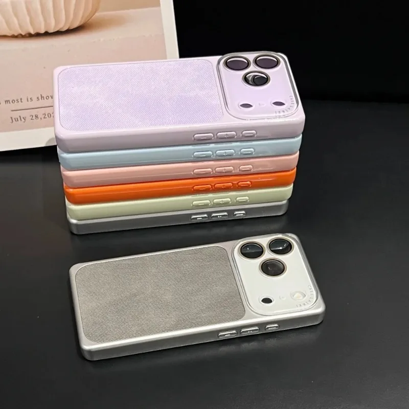 Retro Square denim pattern Cases AI Camera Control Button Case For iPhone 17 16 15 14 18 Pro Max With Lens Film Protector Cover