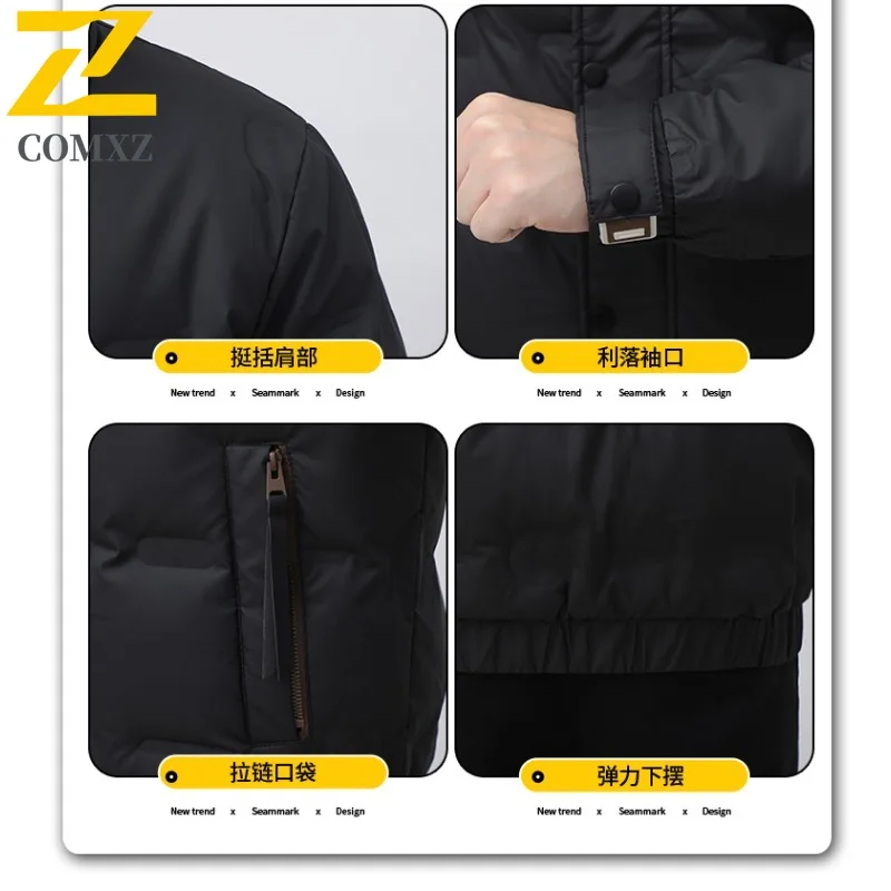 COMXZ Luxurious Down Jacket 2025 Casual Stand Collar Outdoor Snow Ski Warm Parka Fashion Camping White Duck Down Winter Garment