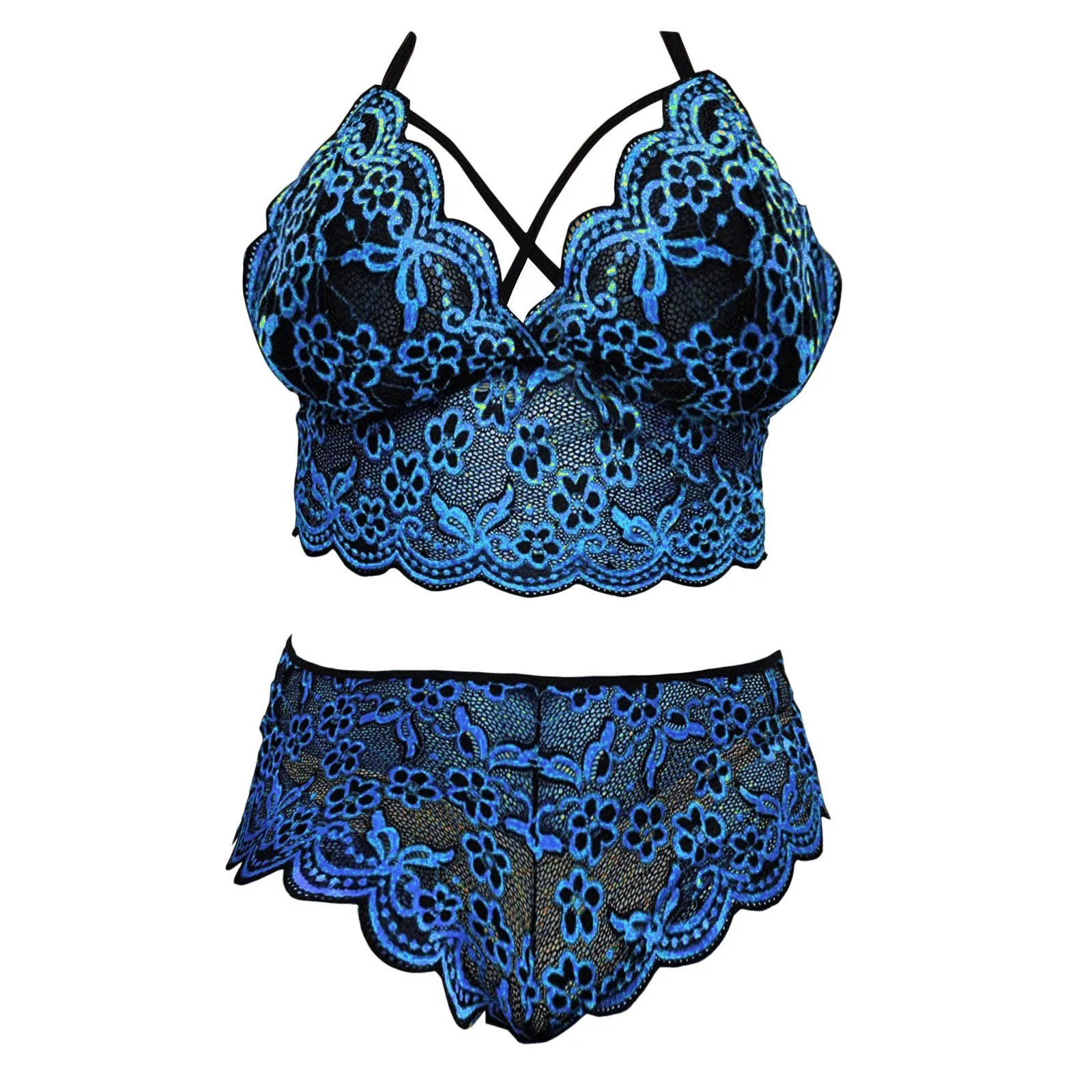 Plus Size Bra Two Pieces Sets Sexy Lingerie Women Lace Embroidery Bra & Brief Sets Underwear Sleepwear Pajamas Exotic Set 2024