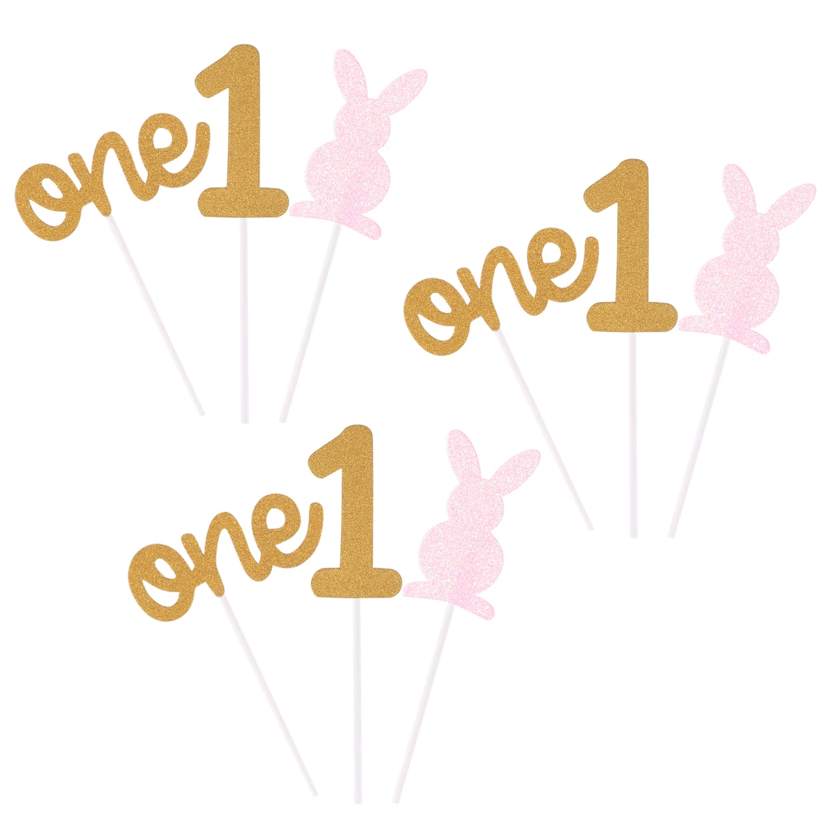 

9pcs Cake Toppers Set Wedding Cardstock Rabbit Toppers Cupcake Cards Birthday Decor Bridal Shower