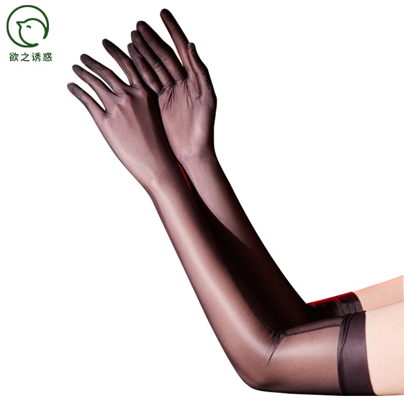Sexy Lace Oil Shiny Gloves for Women See Through Ultrathin Sunscreen Driving Gloves Elastic Gloves Luxury Candy Color
