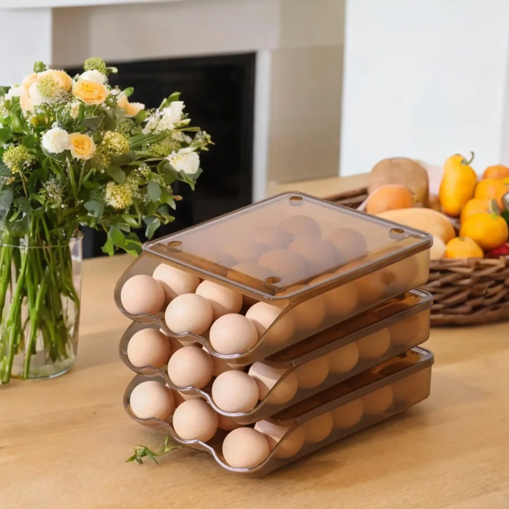 Gran caja de huevos autocolante de 1/2/3 capas, cajón para verduras, organizador de refrigerador de cocina apilable, bandeja para Dados de huevos tipo cajonera, Bandeja Bandejas