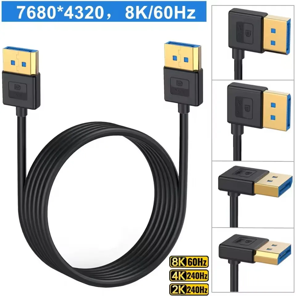 8K Displayport 1.4 90-degree Right Angle Cable DP To Displayport 32.4Gbps 8K/60Hz 4K/144Hz 0.3m 1m 3m 5m for TV Monitor Laptop