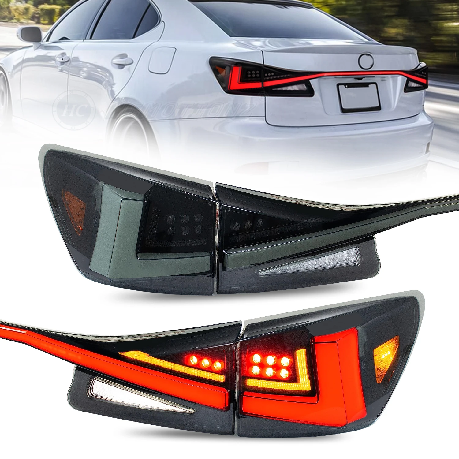 HCMOTIONZ LED Tail Light Car Accessories IS250 IS350 ISF 2006-2012 For Lexus Rear Lamp DRL Start UP Animation