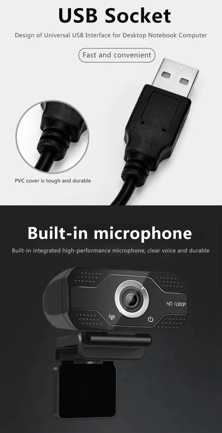 Camera with Digital Built-in Microphone Webcam No Distortion HD 1080P Computer Web Camera for Video Chat