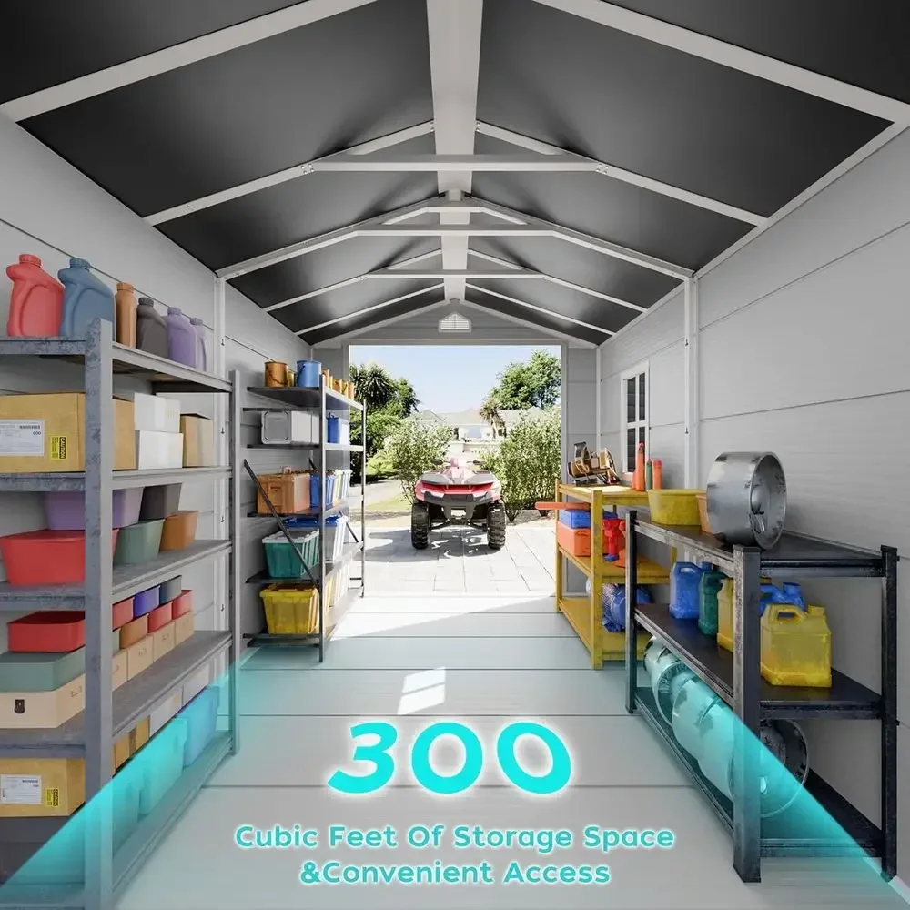 6x8x8ft Outdoor Resin Shed with Floor, 21-Gauge Steel Frame, Thick Walls - Ideal for Multi-Purpose Storage