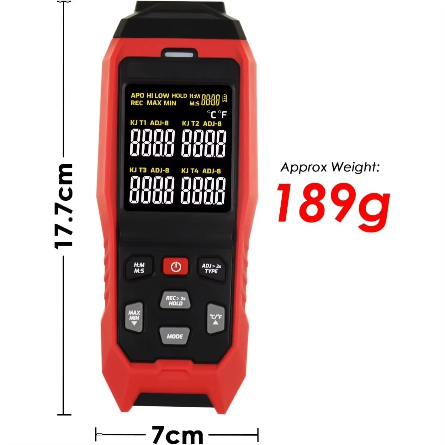 4-Channel K Type Thermocouple Thermometer Data Logger, -328 to 2501℉, 5000 Groups Recording, Audible & Visible Alarm